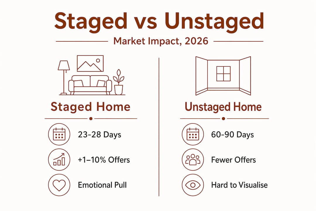 Infographic comparing staged and unstaged home stats
