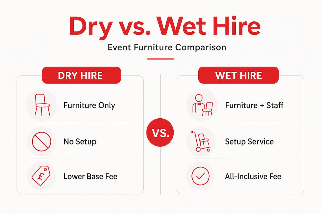 Infographic compares dry and wet hire furniture