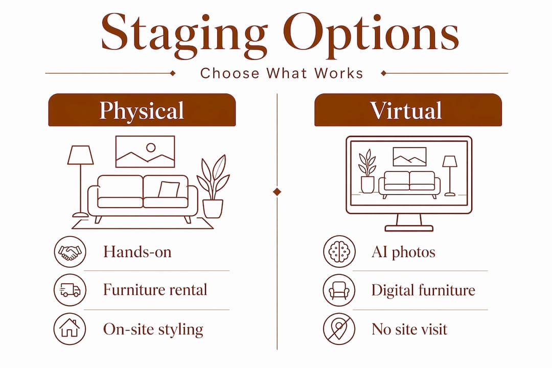 Infographic comparing physical and virtual home staging