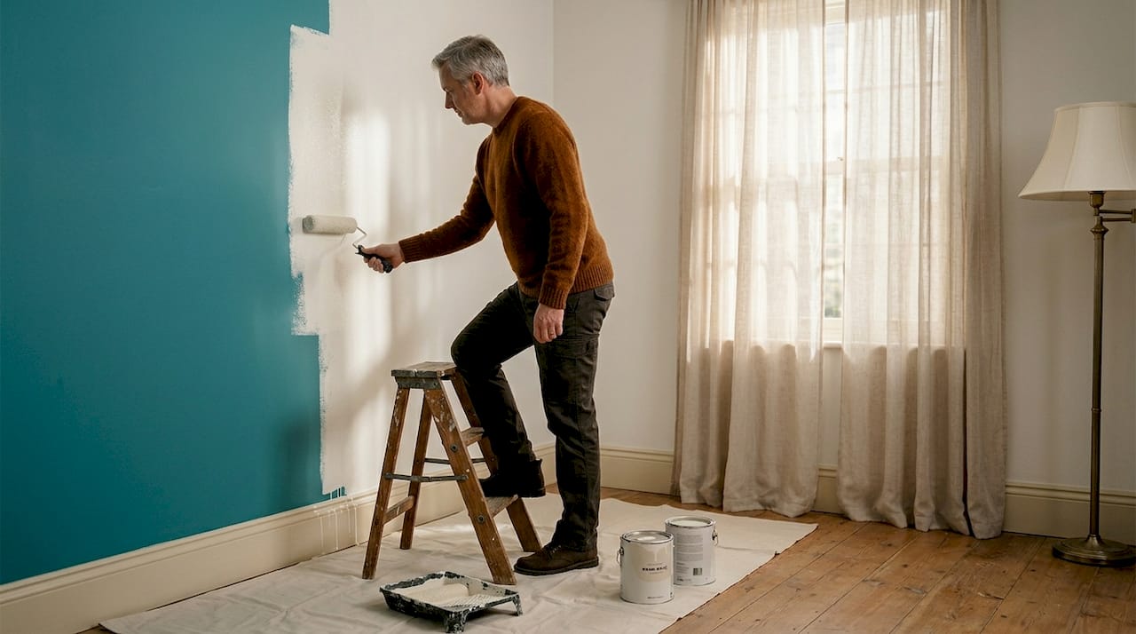 Man repainting bedroom for neutral staging