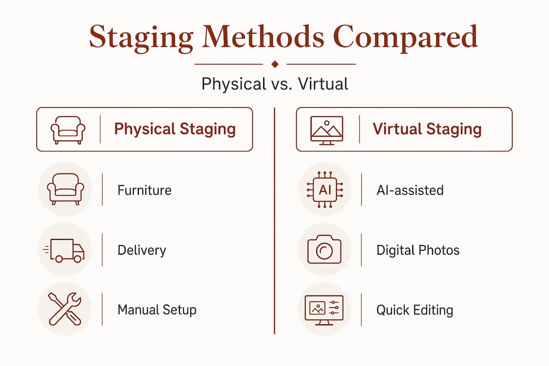 Infographic showing physical vs virtual staging
