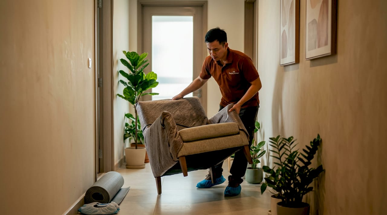 Furniture being prepared for staging delivery