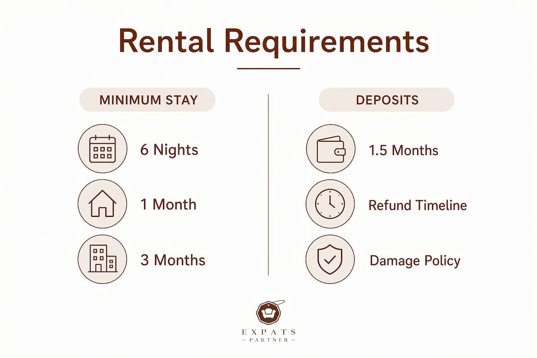 Infographic comparing minimum stays and deposit requirements