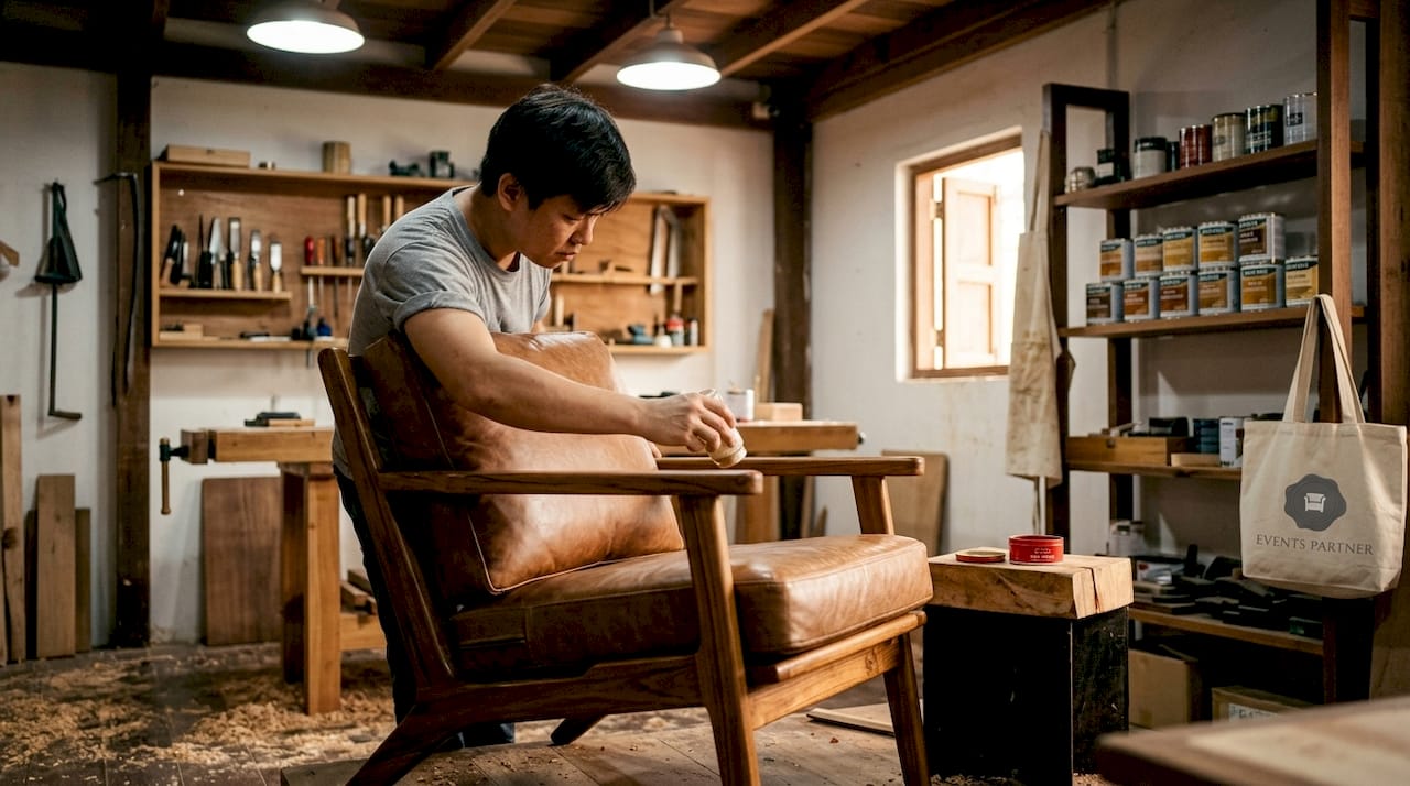 Hand polishing premium timber lounge furniture