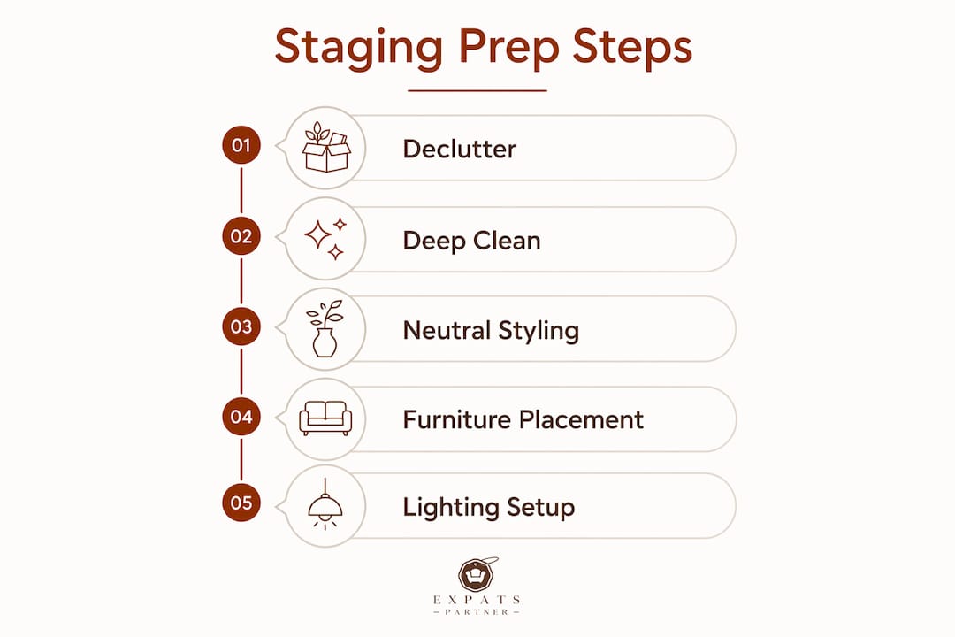 Infographic listing steps to prepare home staging