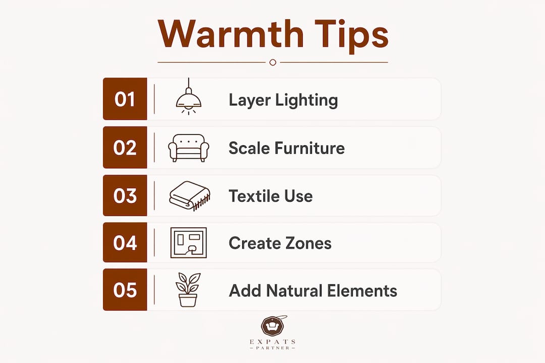 Infographic with steps to make large home warm and liveable