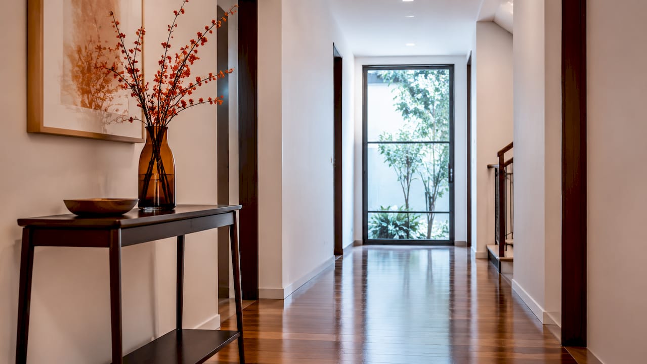 Decluttered hallway in staged landed home