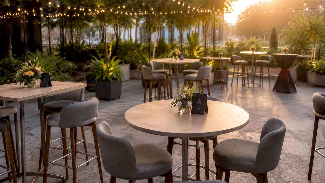 Cocktail tables and bar stools in Singapore event venue