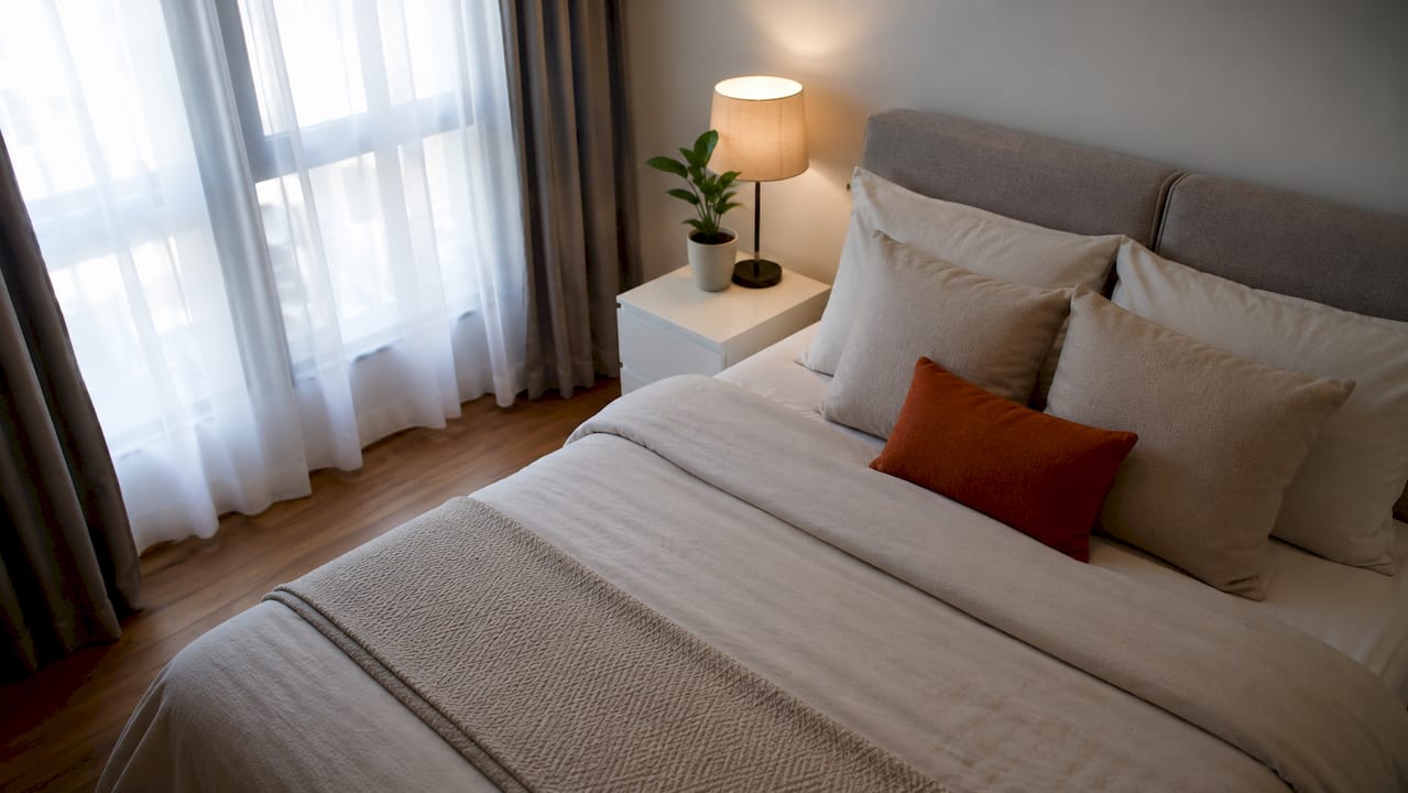 Well-staged master bedroom in Singapore landed home