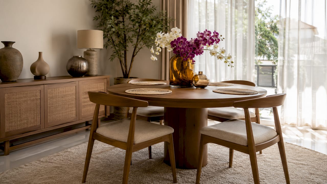 Staged dining area in Singapore landed home