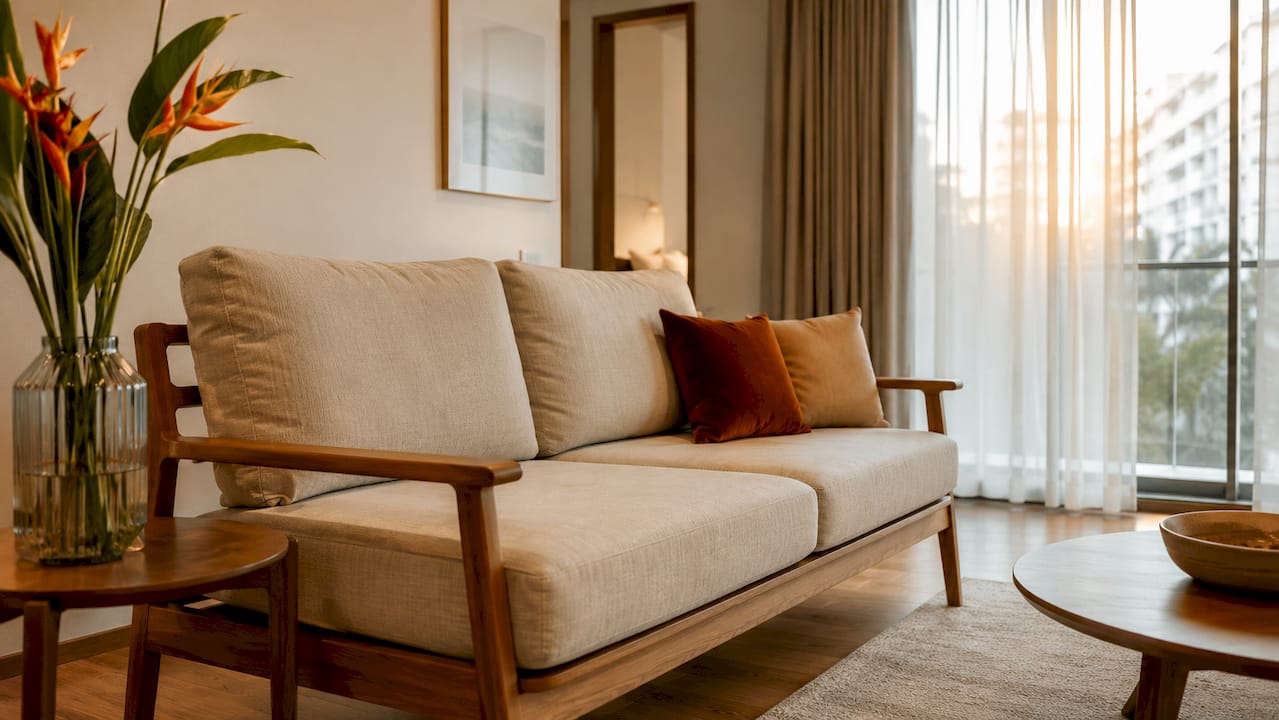 Ergonomic sofa in Singapore apartment living room