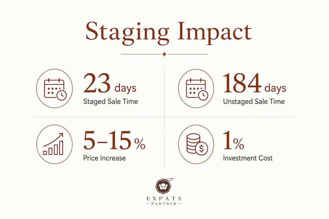 Infographic showing statistics on staged vs unstaged property sales