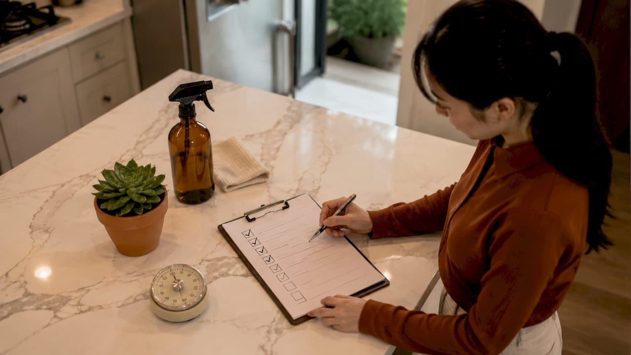 Appliance maintenance checklist on rental desk