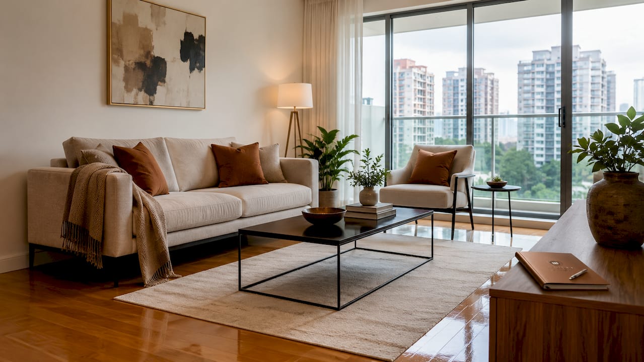 Virtually staged Singapore apartment bedroom