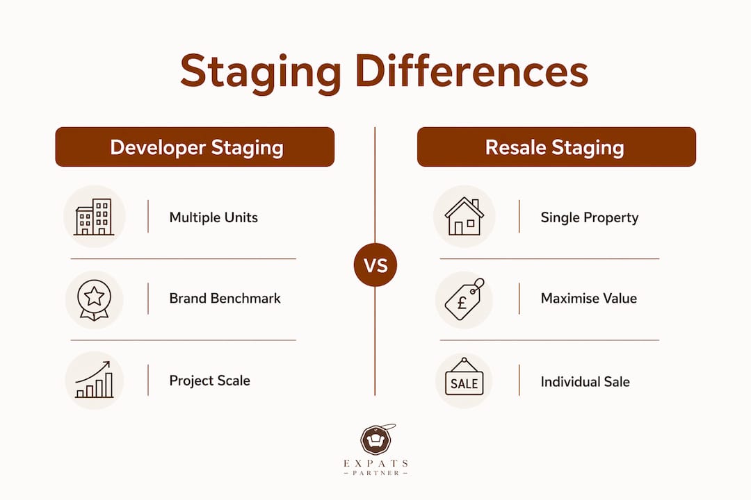 Infographic comparing developer staging and resale staging