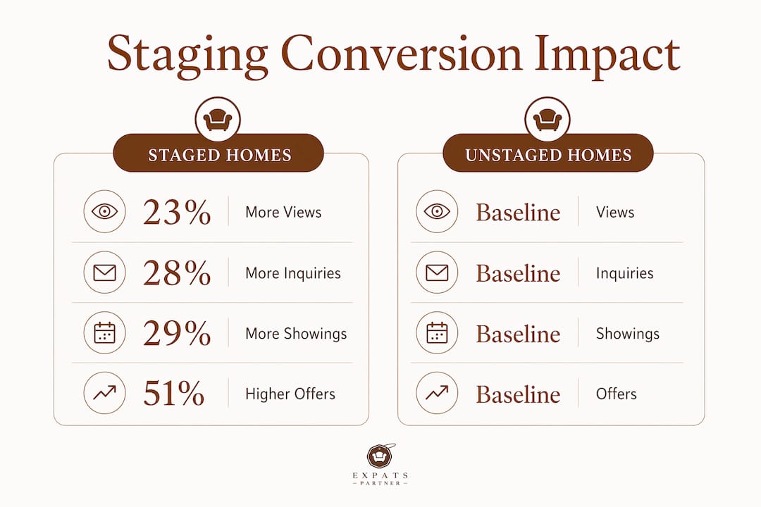 Infographic comparing staging impact on buyer conversion rates