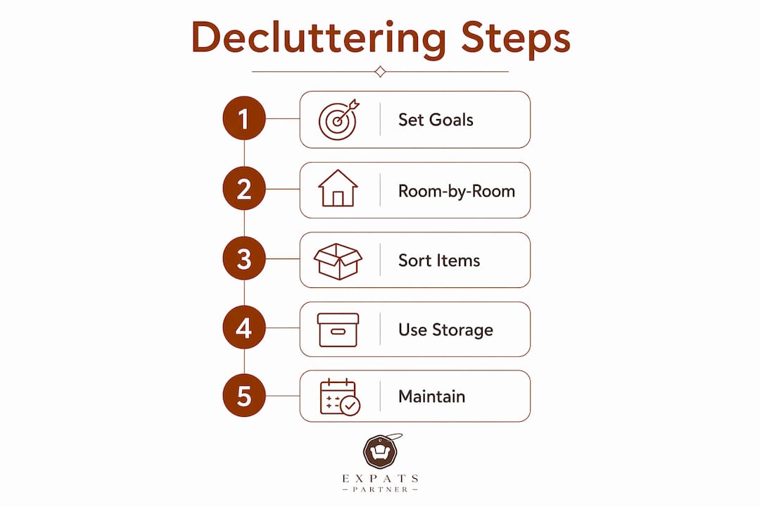 Step-by-step decluttering checklist infographic