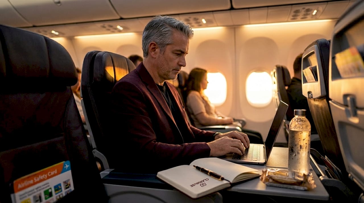 Uso de pantalla de privacidad de MacBook en avión