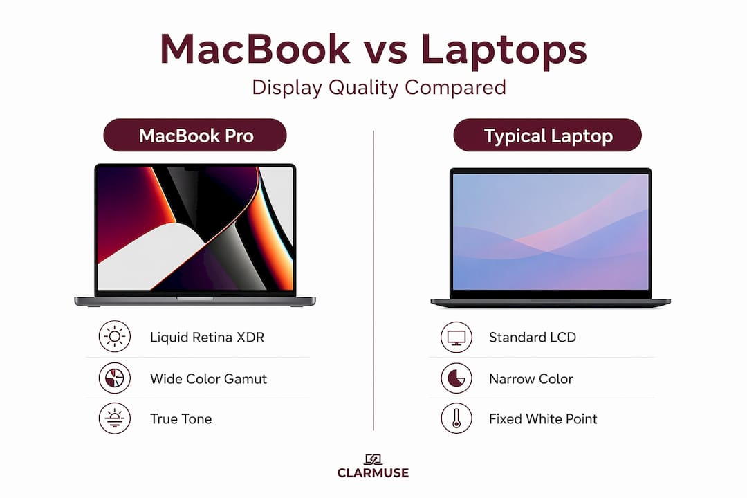 Infografía comparando pantallas de MacBook y laptops