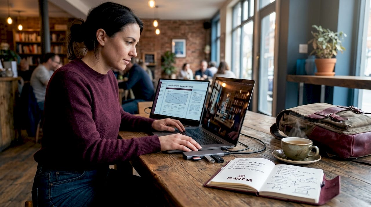 MacBook con hub USB-C y accesorios