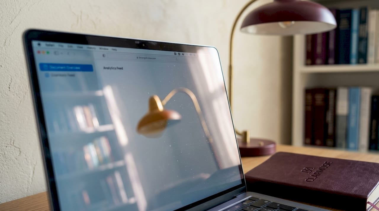 Close-up of MacBook screen glare and reflection