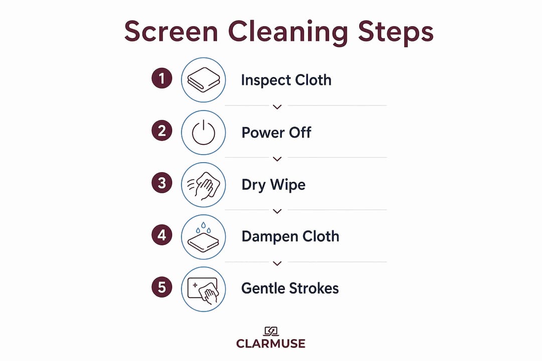 Infographic outlining MacBook screen cleaning steps