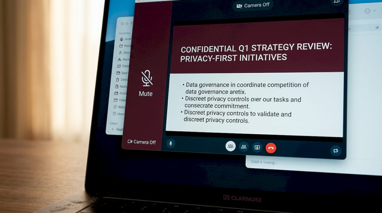 Close-up of laptop showing controlled screen sharing