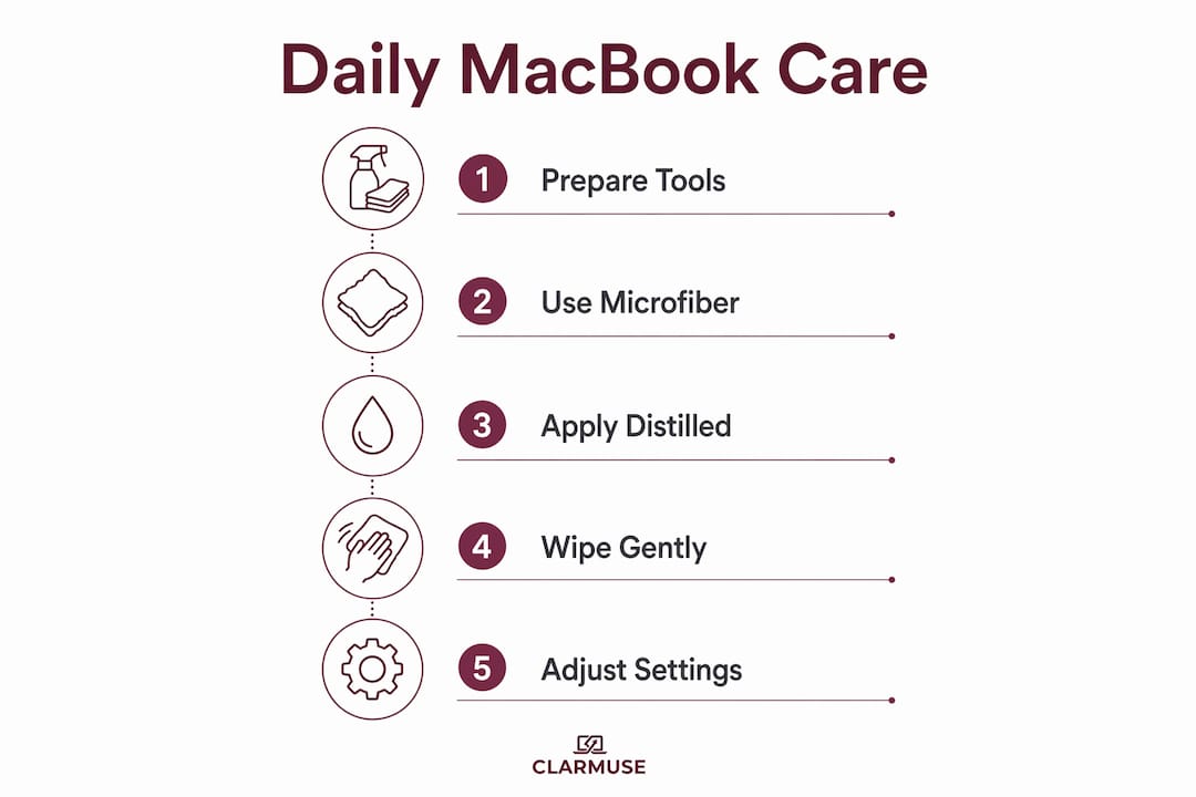 Infographic showing daily MacBook care steps