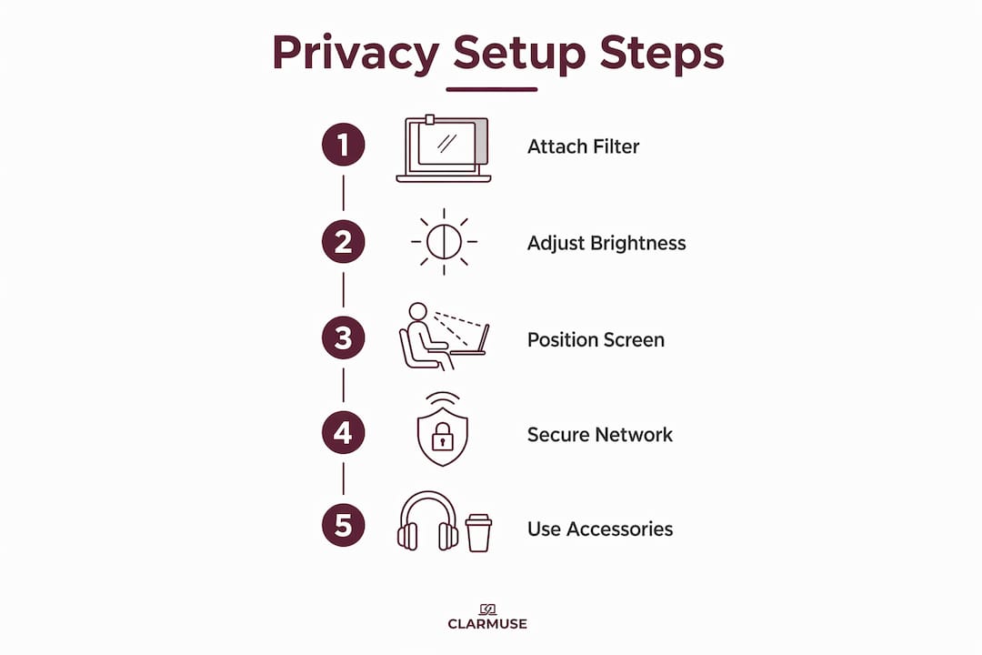 Infographic of step-by-step MacBook privacy tips on plane
