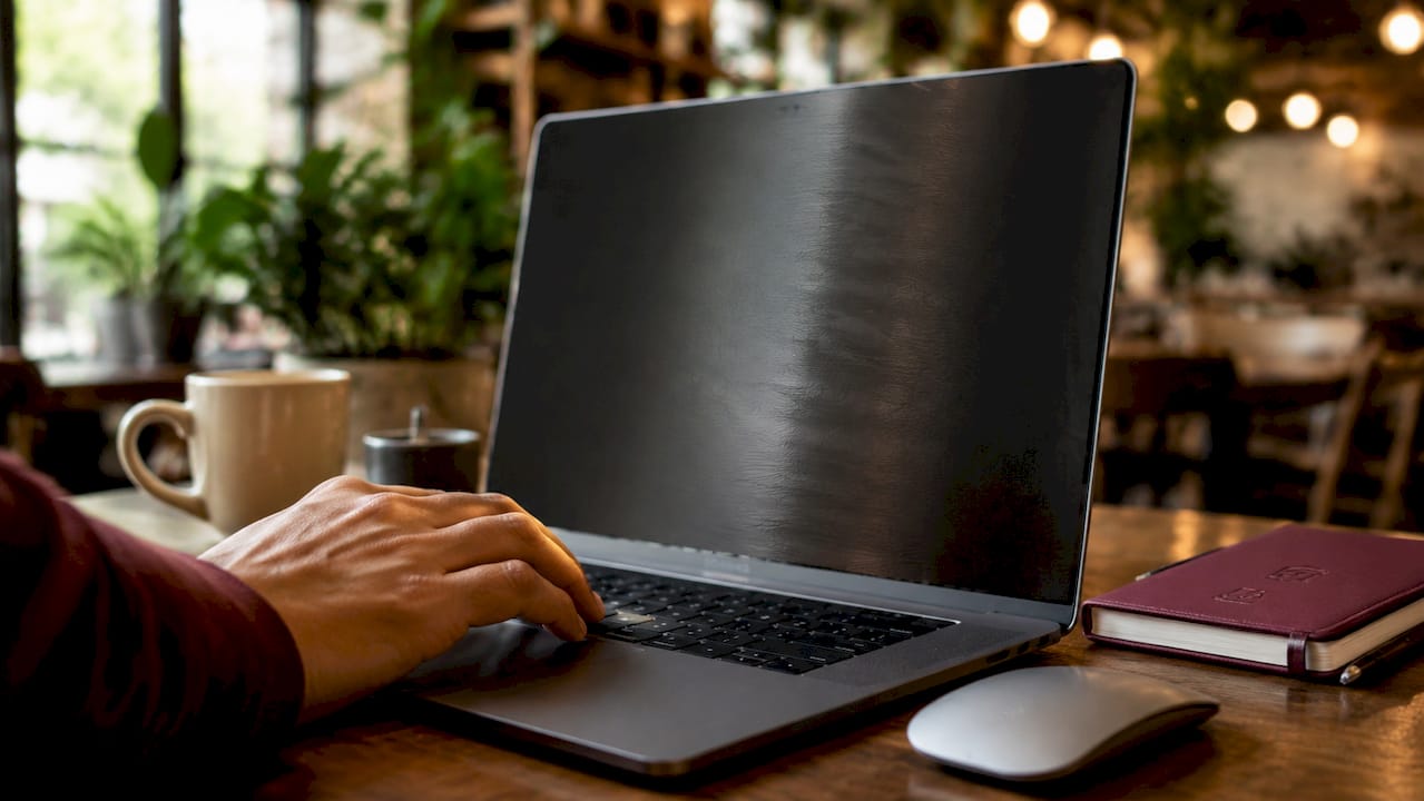 Close-up of micro-louver privacy filter on laptop screen