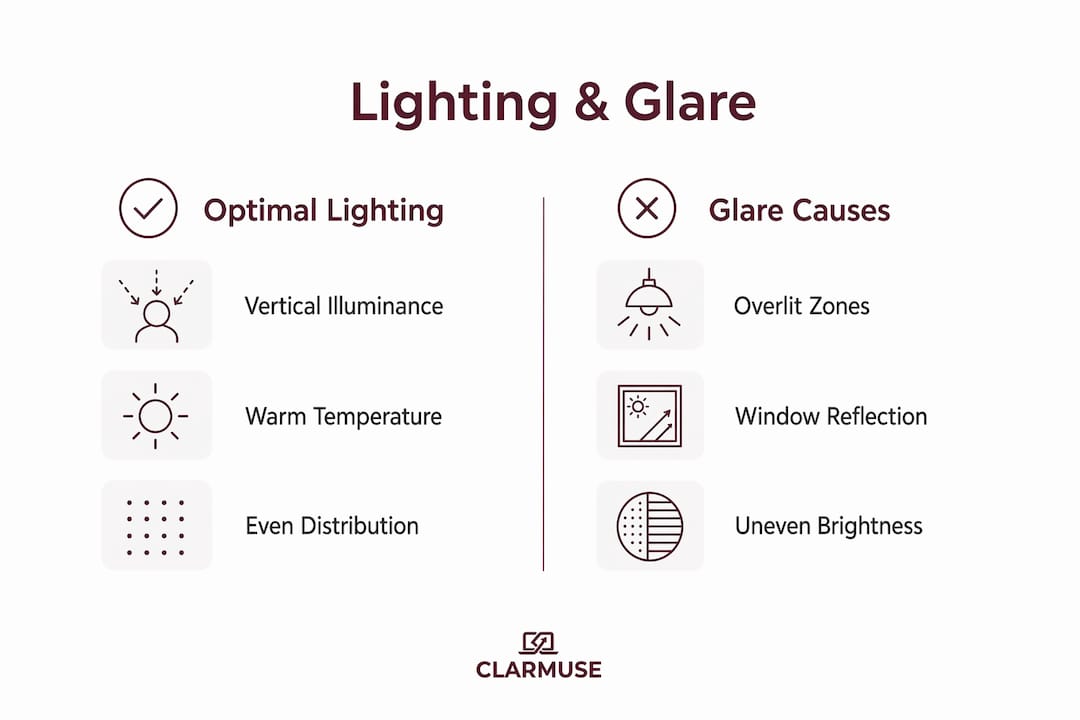 Infographic comparing lighting conditions causing and preventing glare