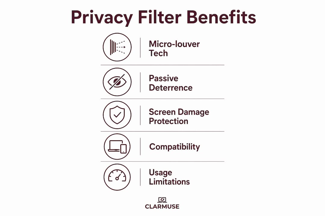 Infographic showing steps of privacy filter protection benefits