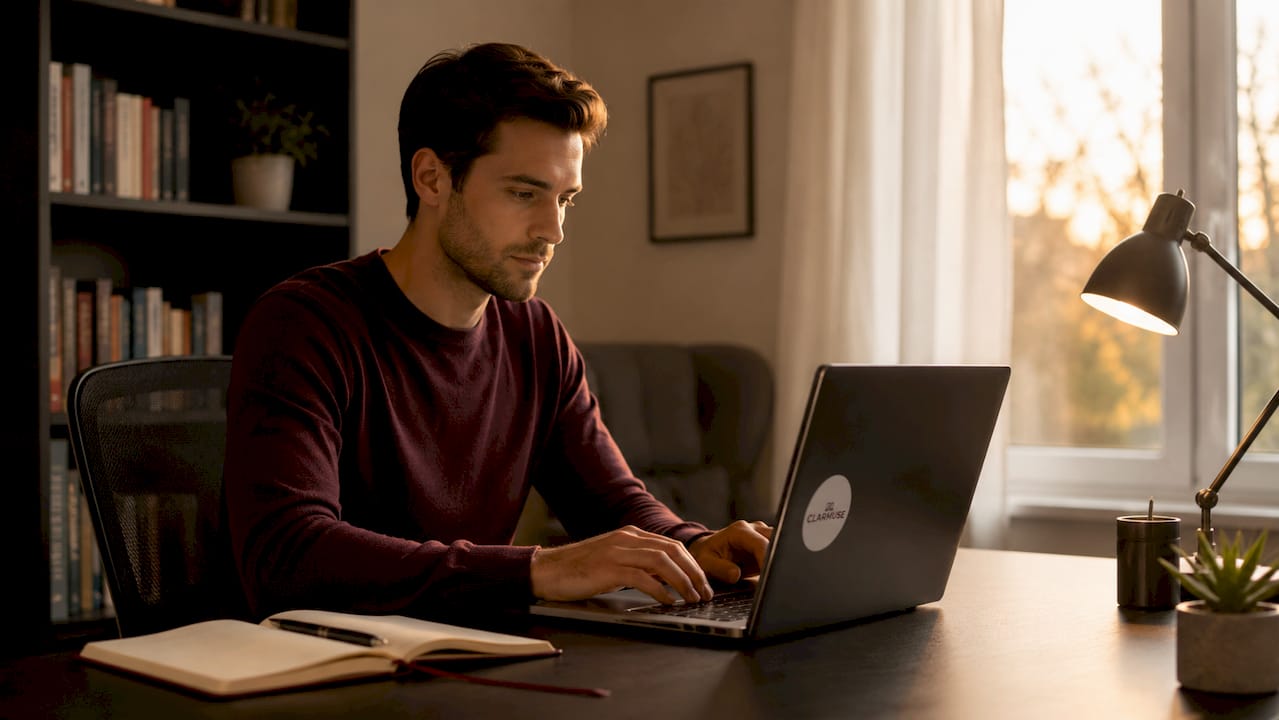 Close-up of hands typing on laptop with privacy screen