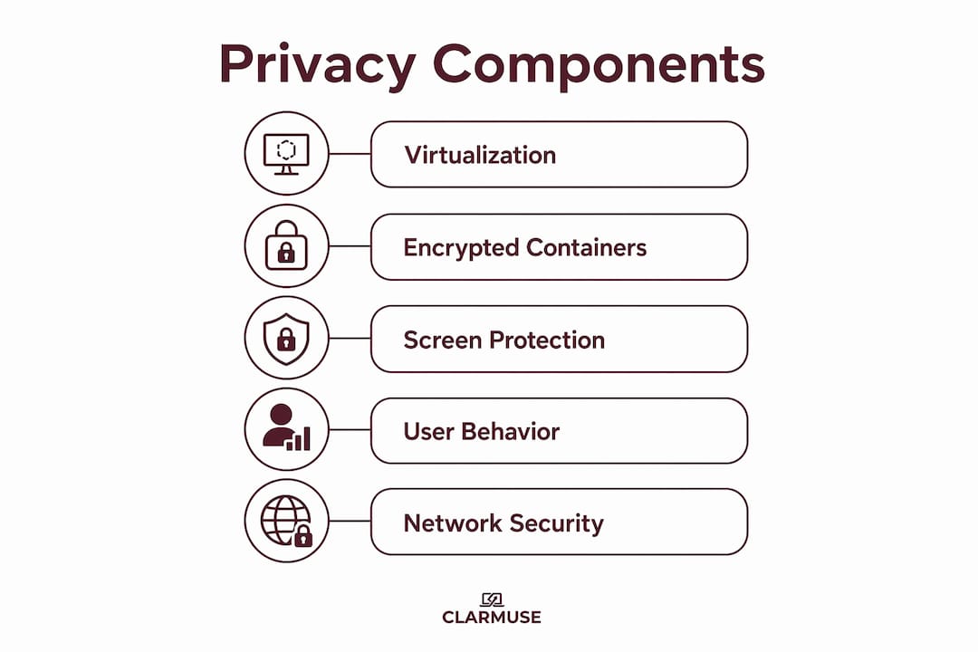 Infographic showing five key portable workspace privacy components