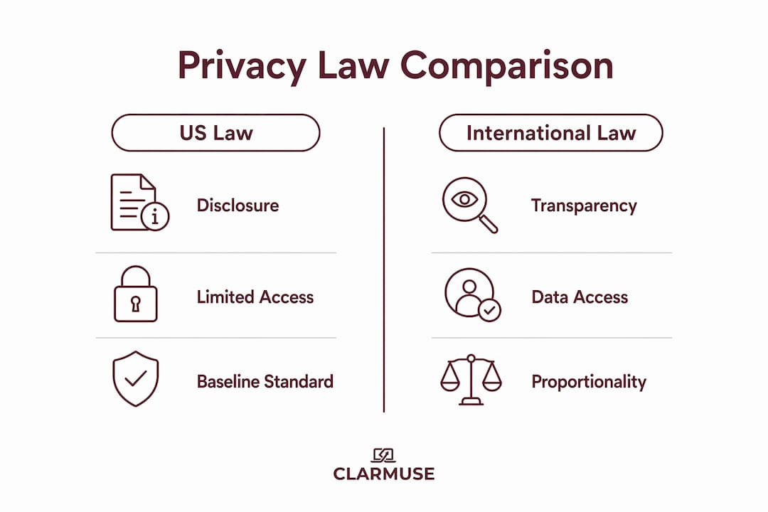 Infographic comparing US and international screen privacy laws