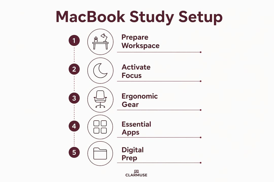 Infographic of MacBook setup steps for private library study