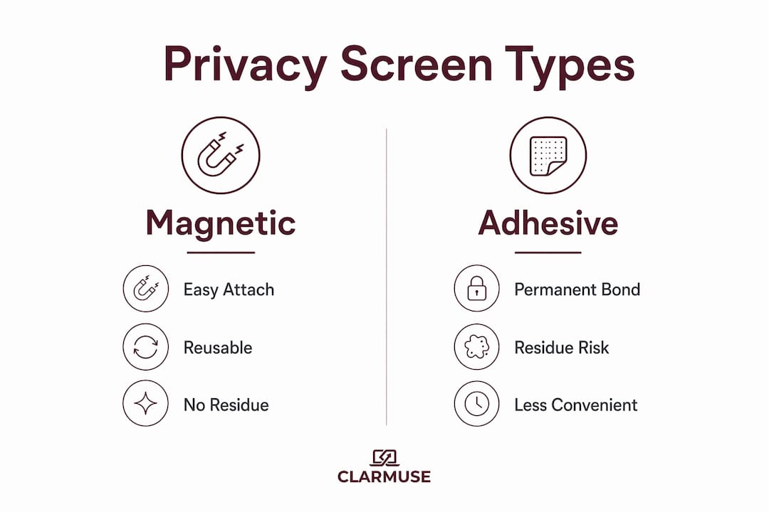 Infographic comparing magnetic and adhesive privacy screens