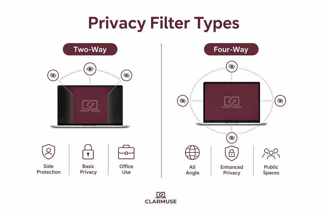 Infographic comparing two-way and four-way privacy filters