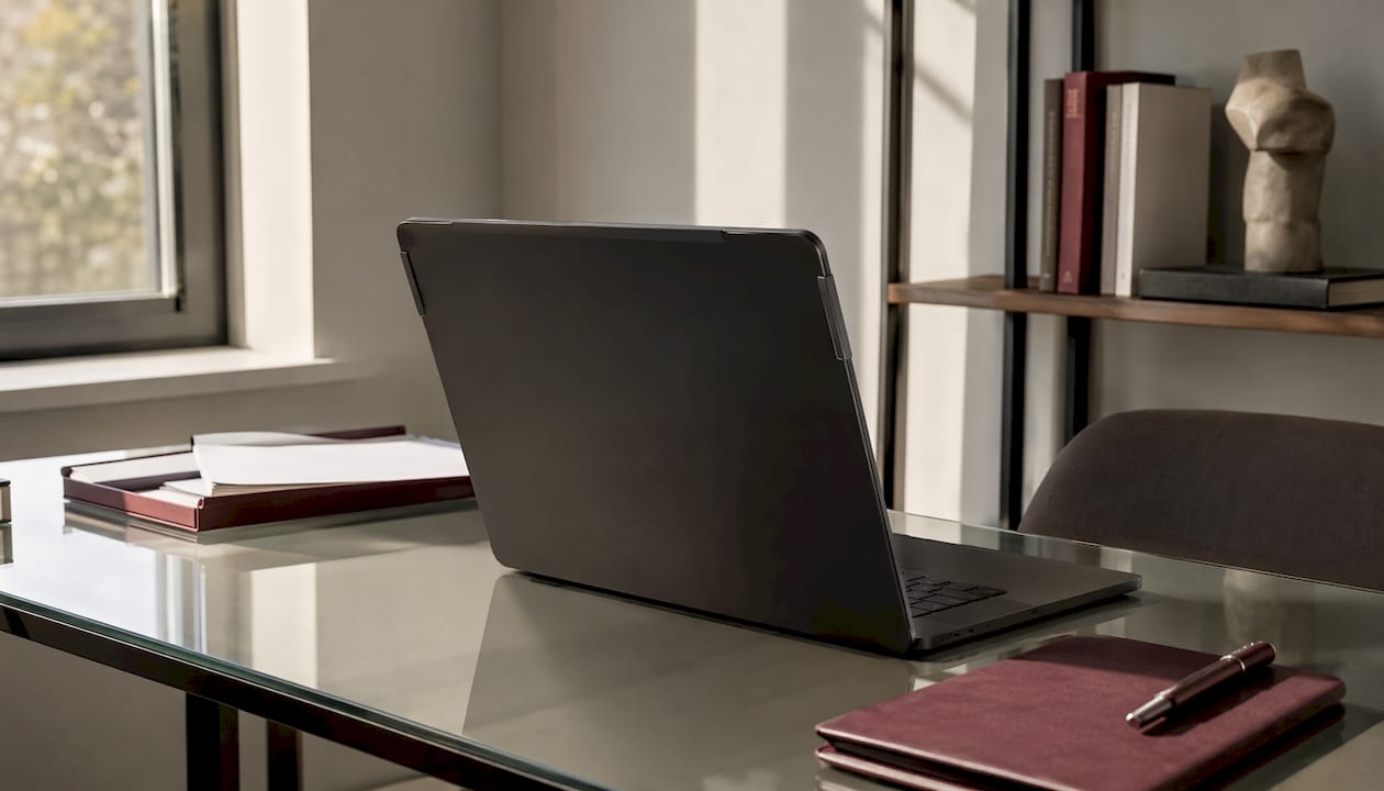 Close-up of MacBook with magnetic privacy screen attached