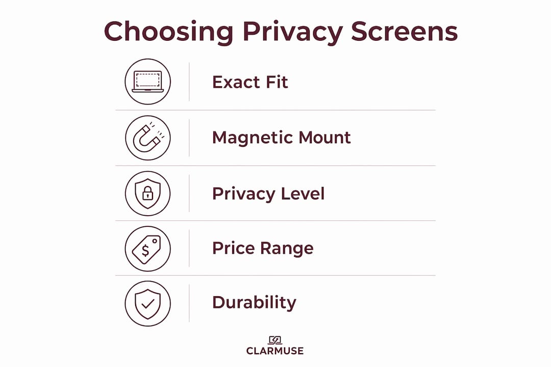 Infographic outlining key factors to choose MacBook privacy screens