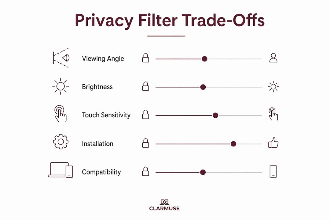 Infographic detailing privacy filter trade-offs