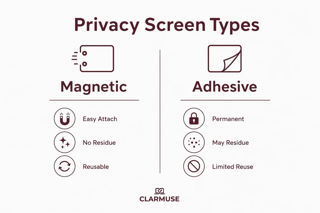Infographic comparing magnetic and adhesive privacy screens