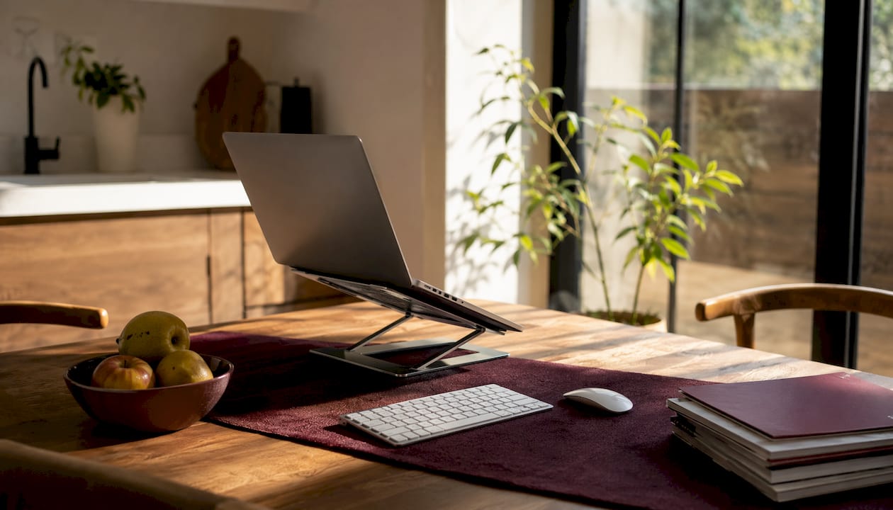Compact ergonomic MacBook accessories on desk