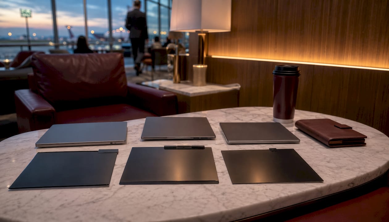 Three laptop privacy filters displayed on table