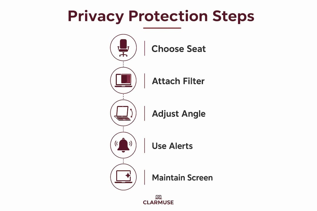 Infographic showing steps to protect screen privacy