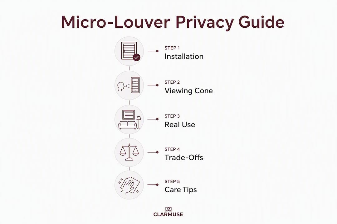 Infographic showing steps to understand and use micro-louver privacy technology