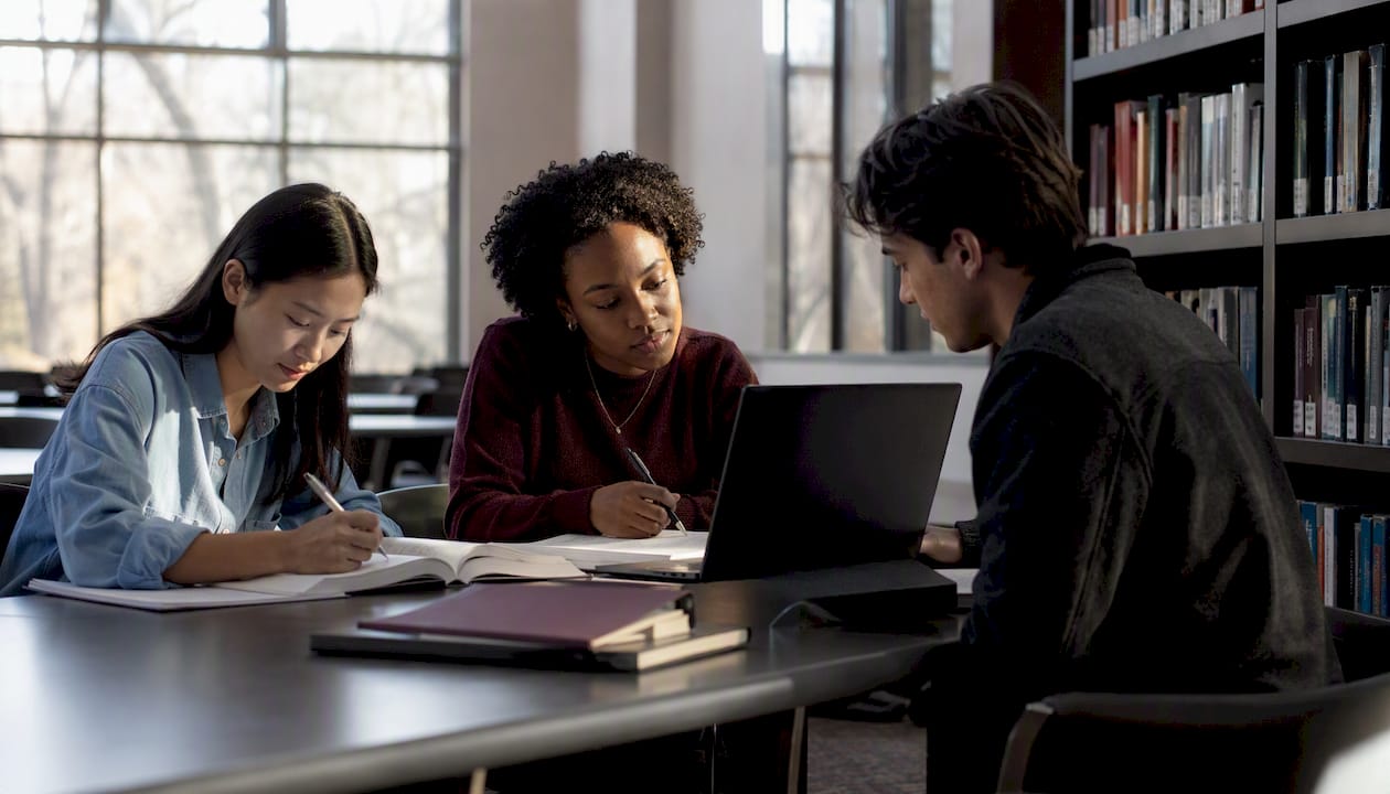 Students seated for privacy in study group