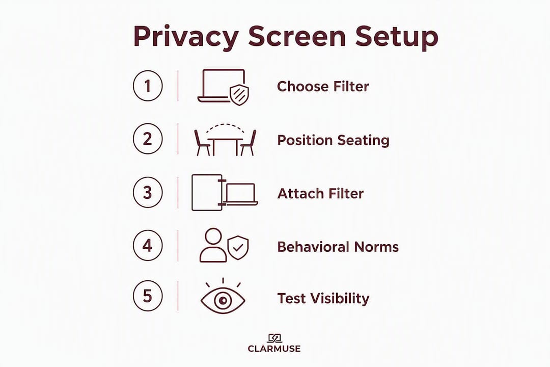 Step-by-step MacBook privacy screen setup infographic