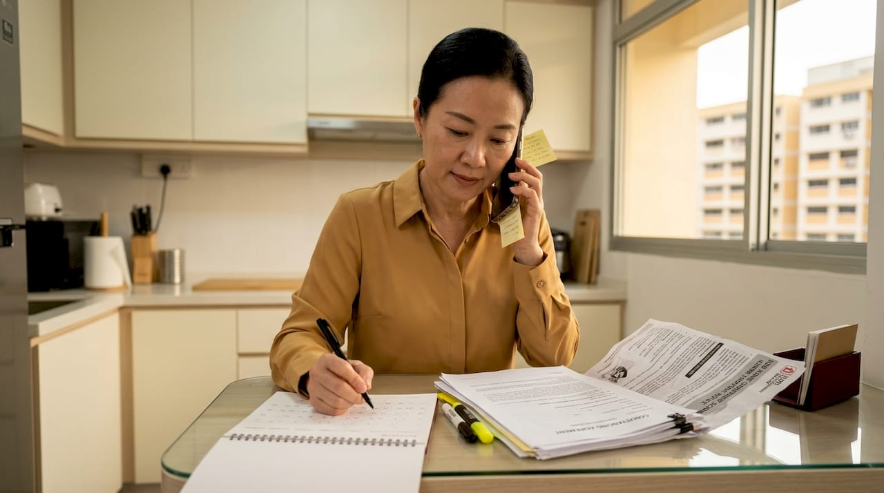 Woman managing paperwork for HDB resale
