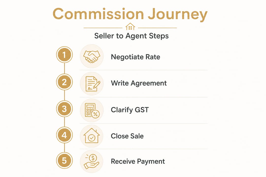 Vertical flow infographic of commission process steps